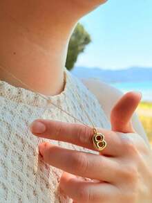 1件时尚精致的金色铜字母泡泡吊坠不锈钢链项链，儿童首饰配饰，节日派对礼物装饰 - 金色 - 查看 4