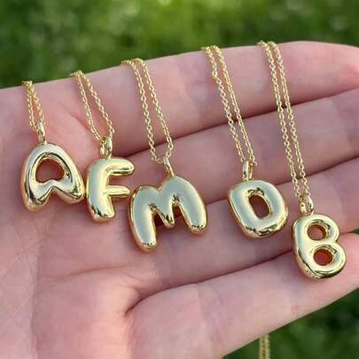 1 chiếc mặt dây chuyền chữ bong bóng mạ vàng đồng thời trang và tinh tế, dây chuyền thép không gỉ, phụ kiện trang sức trẻ em, quà tặng trang trí tiệc tùng ngày lễ