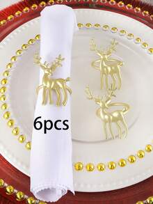 6入組啞光金聖誕可愛馴鹿餐巾環,適用於聖誕節、別墅家庭派對、宴會桌面裝飾