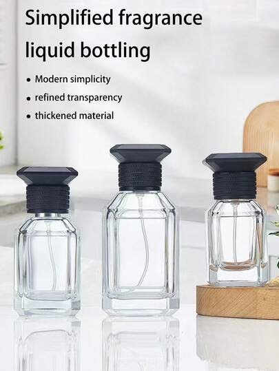 1pc Refillable Glass Spray Bottle, New Perfume Spray Bottle With Black Cap, 30/50/100ml Capacity, Suitable For Fragrance Or Essential Oils, Practical Container For Home Decor, Travel, Wedding, Party, Birthday, Gift For Mom, Best Friend, Teacher, New Year