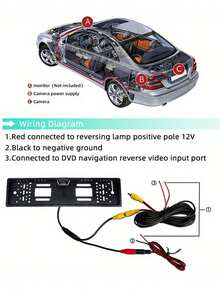 4/8/12 LED Cámara de visión trasera para automóvil con marco de matrícula europeo, visión nocturna y cámara de respaldo - Negro - Ver 3