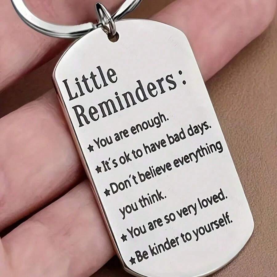 1PC Stainless Steel Small Reminder Keychain - Motivational Quote Engraved Gift - Birthday Christmas Present For Women Men Son Daughter - 銀色 - 查看 1