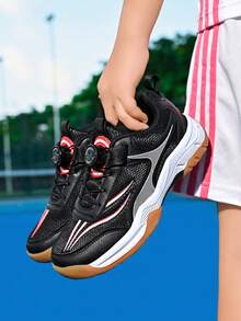 1 Pair Kids' Spring/Autumn Badminton Shoes, Lace-Up, Mesh Upper, Non-Slip Rubber Sole, Adjustable Rotary Buckle, Easy On/Off, Suitable For Daily Sports, Badminton Matches, Multi-Scenario Sports Shoes - Multicolor - View 6