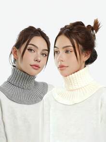 1pc Women Solid Color Knitted Neck Warmer, Knitted High Collar Scarf With Floral Trim, Thick Warm Neck Gaiter For Autumn/Winter, Multiple Colors Available, Casual & Versatile For Dress - Multicolor - View 30