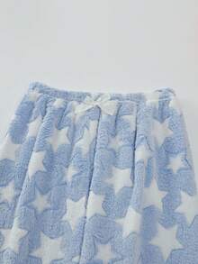 女士柔软舒适法兰绒衬里星形印花睡裤，秋冬季款 - 淺藍色 - 查看 4