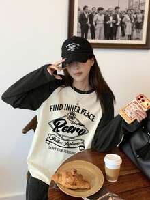 女式秋季新款小巧可爱小狗印花拼布棉质长袖T恤 - 白色 - 查看 1