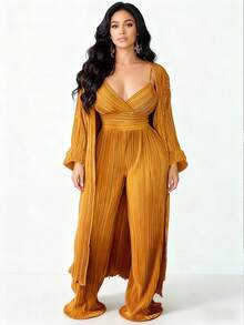 Set de 2 prendas: Chaqueta de manga larga y mono casual para mujer