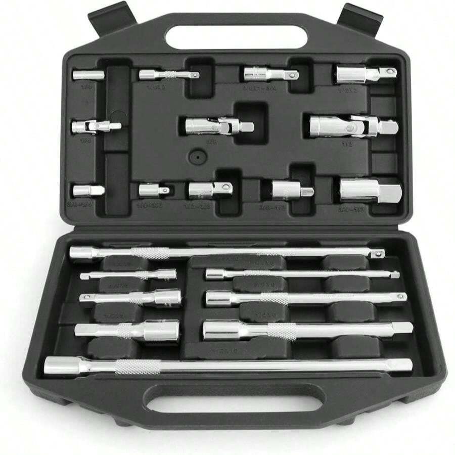 HORUSDY 12Pcs Socket Extension Set, 1_4", 3_8" And 1_2" Impact Drive Socket Extension, Socket Adapters, Drive Tool Accessory, CR-V Steel - ColorB - 查看 1