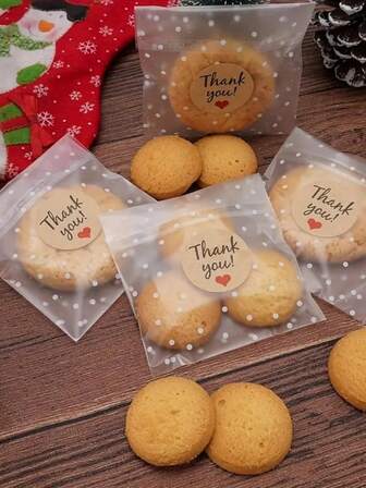 100pcs/Pack Matte Polka Dot Baking Packaging Bags, Candy & Cookie Self-Sealing Bags, White Polka Dot Design