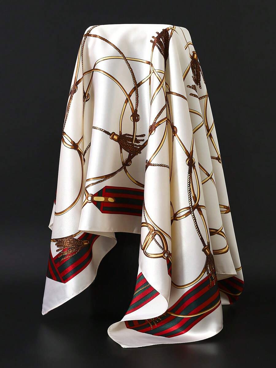 1 pieza Pañuelo musulmán de 90*90cm, chal clásico a prueba de viento para exteriores, diadema unisex de moda, bufanda para sala con aire acondicionado, pañuelo cuadrado con estampado de cadena delgada, nuevo pañuelo - A - Ver 1