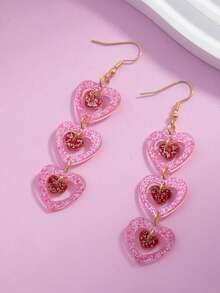1 Pair Acrylic Valentine's Day Series Pink & Red Glitter Heart Minimalist Cute Sweet Heart Pendant Earrings