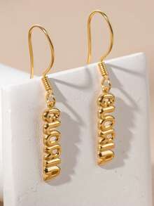 Customized Bubble Name Earrings, Personalized Bubble Name Earrings, Bubble Jewelry Gift For Mother, Anniversary Earring Gift, Bubble Wedding Earrings - Gold - View 7