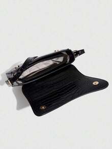 1pc Women's Faux Leather Shoulder Bag, Black Crocodile Embossed Square Bag, Versatile Patent Leather Wallet, Y2K Style Crossbody/Underarm Bag, Fashion Shoulder Bag With Cherry Pendant