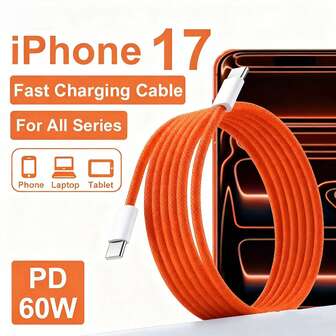 Cable de carga rápida USB-C a Type-C de 60W, [1m/2m] Cable de carga Type-C para iPhone 17/16/15 Pro Plus/Pro Max, Galaxy S25/S24/S23/S22, iPad Pro/Air, etc., Cable de carga de teléfono Type-C