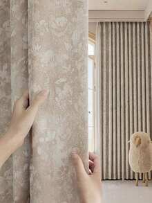 1pc European Chenille Jacquard High-End Blackout Curtain, Suitable For Luxury Living Room, Bedroom, Villa Balcony, High-Quality Blackout Curtain, 84 Inches Long - Camel - View 1