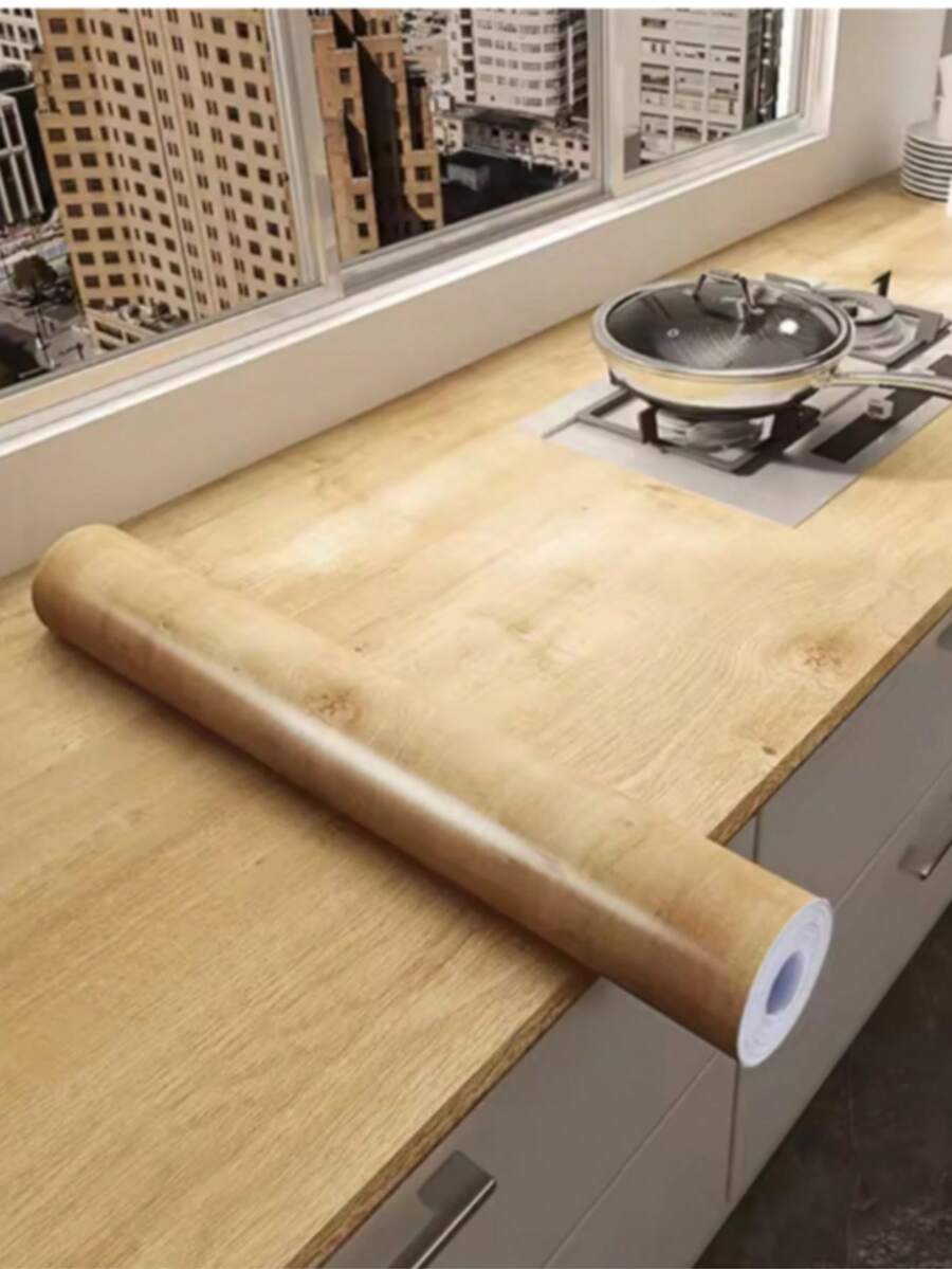 1 Roll Wood Grain Self-Adhesive Wallpaper, Vintage Removable Contact Paper, Suitable For Countertops, Cabinets, Vinyl Film, Painted Car Wall, Furniture - Camel - View 1