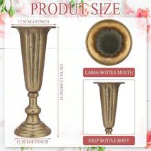 D2 Pcs Distred Gold Compote Vase Metal Decorative Vase 4.5"X13" Champagne Flute Shape Vintage Bowl Table Centerpieces For Wedding Birthday Anniversary Party Indoor Outdoor Tabletop - Vàng - Xem 2