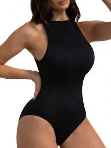 Women Shapewear Bodysuit Tummy Control Body Shaper Comfortable Close-Fitting Waist Seamless Underwear Halterneck - màu đen - Xem 1