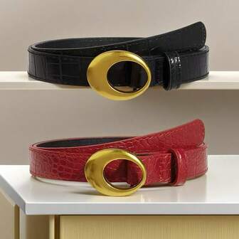 1 st dammode midjebälte med guldfärgat metallspänne, mångsidigt vinrött midjetillbehör