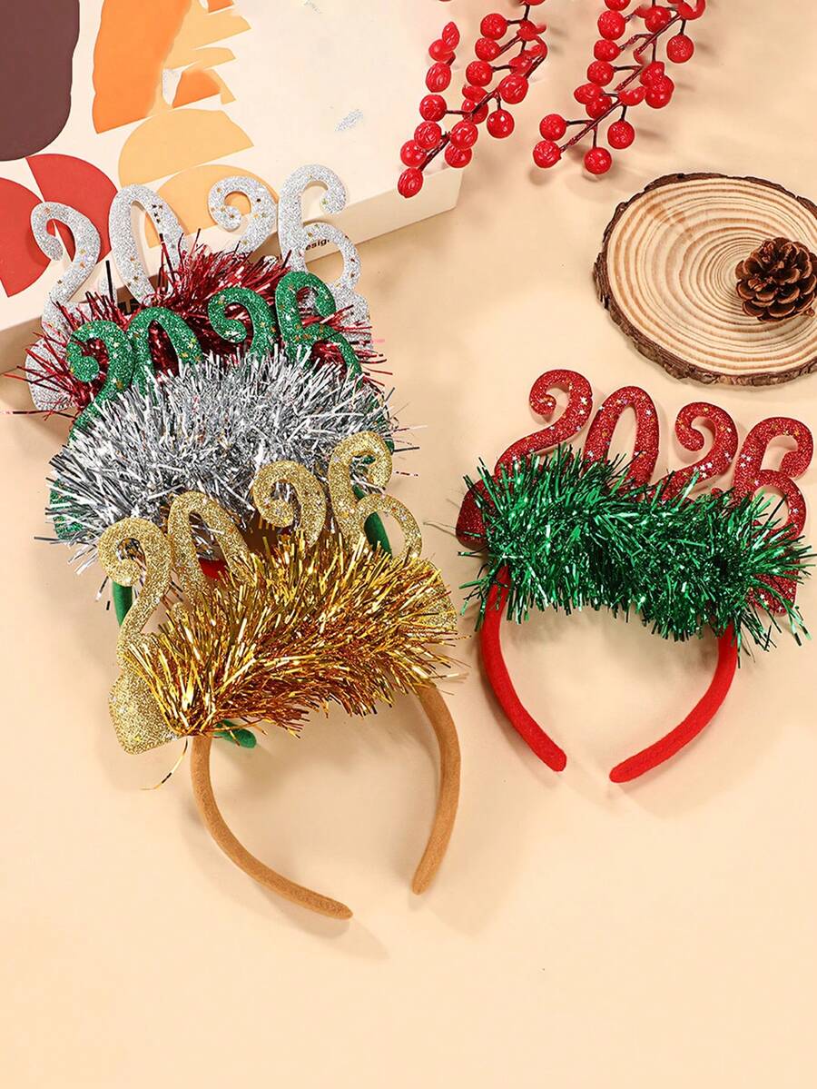 4pcs 2026 Christmas Headband Decorations, Creative Headpiece For Christmas Party, New Year Party, Photo Props, Christmas Decorations