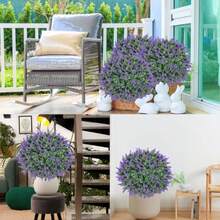 Artificial Boxwood Topiary Balls With Lavender Set Of 2 UV-Resistant 58cm Fake Shrubs With Ground Spikes Faux Evergreen Decorative Plants For Outdoor Indoor Porch Patio Garden - Green - View 6