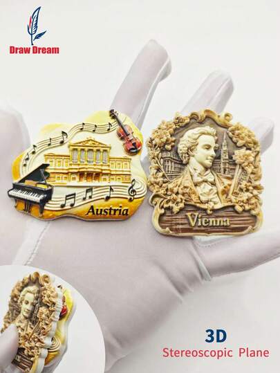 1pc Vienna Theme 3D Stereo Fridge Magnet, Creative Home Decor Gift Suitable For Home, Kitchen, Room, Office, Cabinet, Crafts, Holiday Souvenir, Exquisite Small Gift