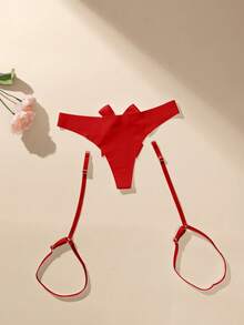 Women's Bow Tie Low Waist Tie-Up Sexy Thong Minimalist G-String - Red - View 2