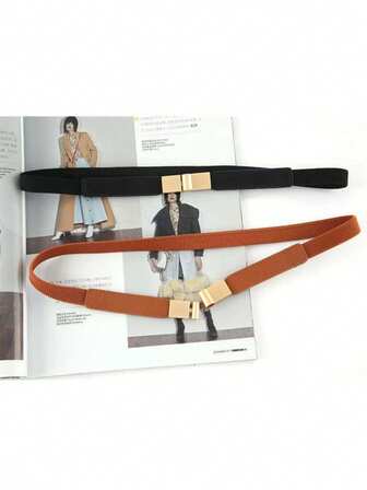 Cinturón elástico con hebilla cuadrada, delgado y versátil para vestidos, decorativo