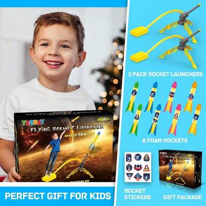Rocket Air Launch Toy For Kids Age Of 3, 4, 5, 6, 7, 8+ Years Old Boy/Girl, 2 Pack Stomp Launchers &Amp; 8 Colorful Foa...