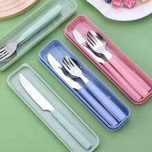 9/6/3pcs Portable Stainless Steel Cutlery Set, Knife, Spoon, Fork For Outdoor Travel, Includes Carrying Case (1 Knife + 1 Fork + 1 Spoon = 3pcs Set) - Multicolor - View 1