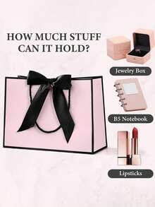 10个粉色牛皮纸礼品袋,带蝴蝶结丝带,带提手,横款纸质礼品袋,适用于婚礼感谢伴娘、男女通用,也可用于生日、婚礼、伴娘派对回礼、购物零售礼品袋 - 彩色 - 查看 10