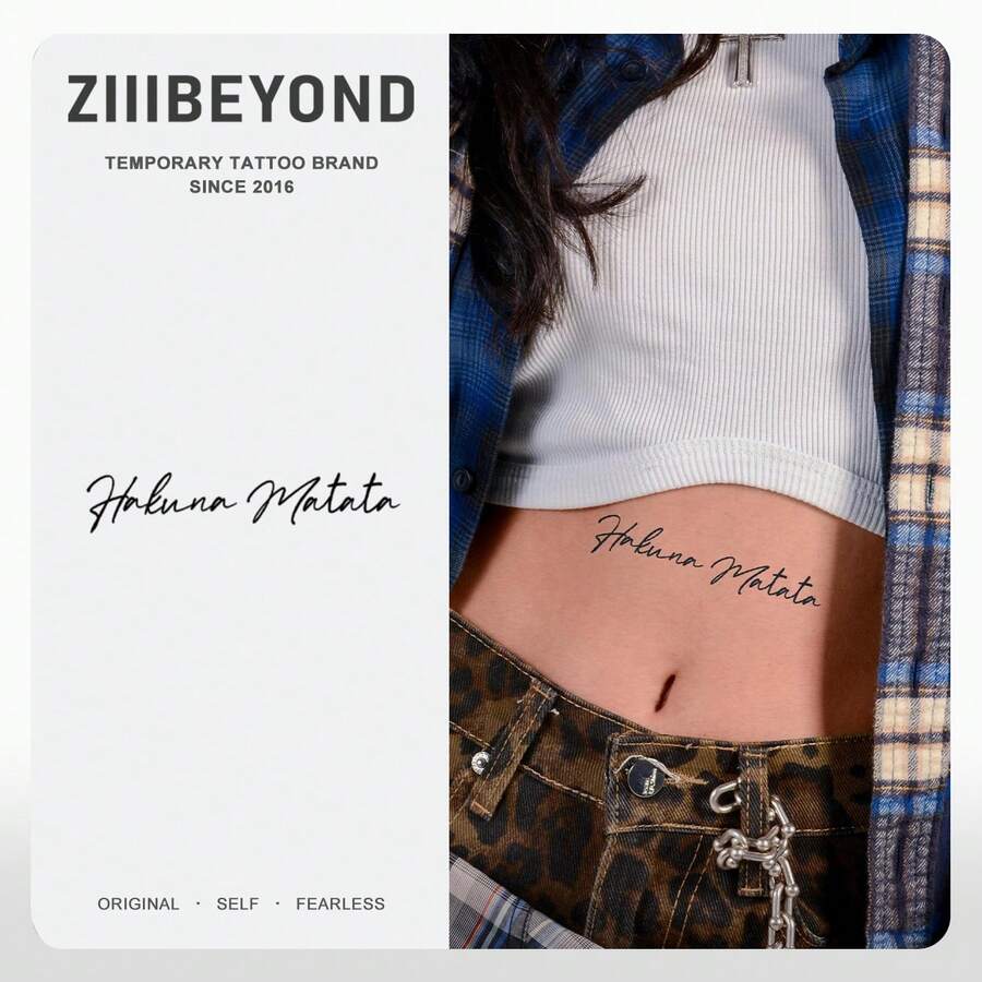 1张英文字母风格精美草本图案临时纹身贴纸，防水防汗 - 黑色 - 查看 1