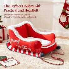 圣诞雪橇狗床、雪橇狗床、狗雪橇床、圣诞狗床、节日毛绒舒适狗床 - 圣诞雪橇、圣诞节主题宠物床（雪橇狗床） - 紅色 - 查看 10