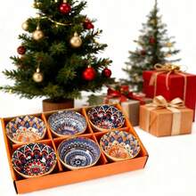 Set Of 6 Ceramic Bowls 10 Oz, Bohemian Ceramic Bowl Set, Bohemian Style Small Vintage Bowl Gift, 4 Color Kitchen Cutlery Serving Bowl, Can Hold Cereal, Soups, Desserts, Snacks, Fruit, Salads; Microwave, Oven, Refrigerator And Dishwasher - Perfect For Dining And Gifts - 彩色 - 查看 2