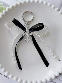 可爱Y2K蝴蝶结珍珠十字架钥匙扣 - 适合女孩、学生，银色和粉色心形吊坠装饰，可爱包包配饰 - 适用于背包、钱包、手机、礼品袋，也是日常上学、生日、新年、感恩节、情人节和其他场合的可爱配饰。 - 彩色 - 查看 13