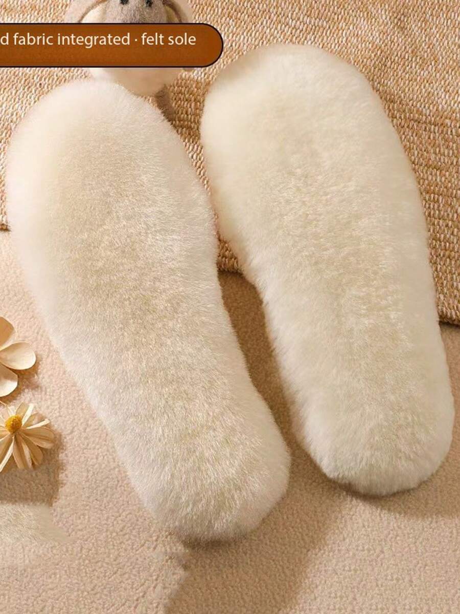 冬季真羊毛鞋垫 - 男女通用纯羊毛内衬保暖雪地靴鞋垫，基础款柔软室内羊毛绒鞋垫 - 米色 - 查看 1