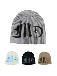 1pc Women's Fashion Y2K Jacquard Knit Beanie Hat, Warm & Suitable For Autumn/Winter Casual Outfits - A - View 2