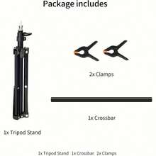 摄影背景架 30 英寸（约 76.2 厘米）小型 T 型支撑灯架迷你支架适用于工作室桌面背景纸，T 型背景支撑框架横杆带 2 个夹子。 - 黑色 - 查看 3