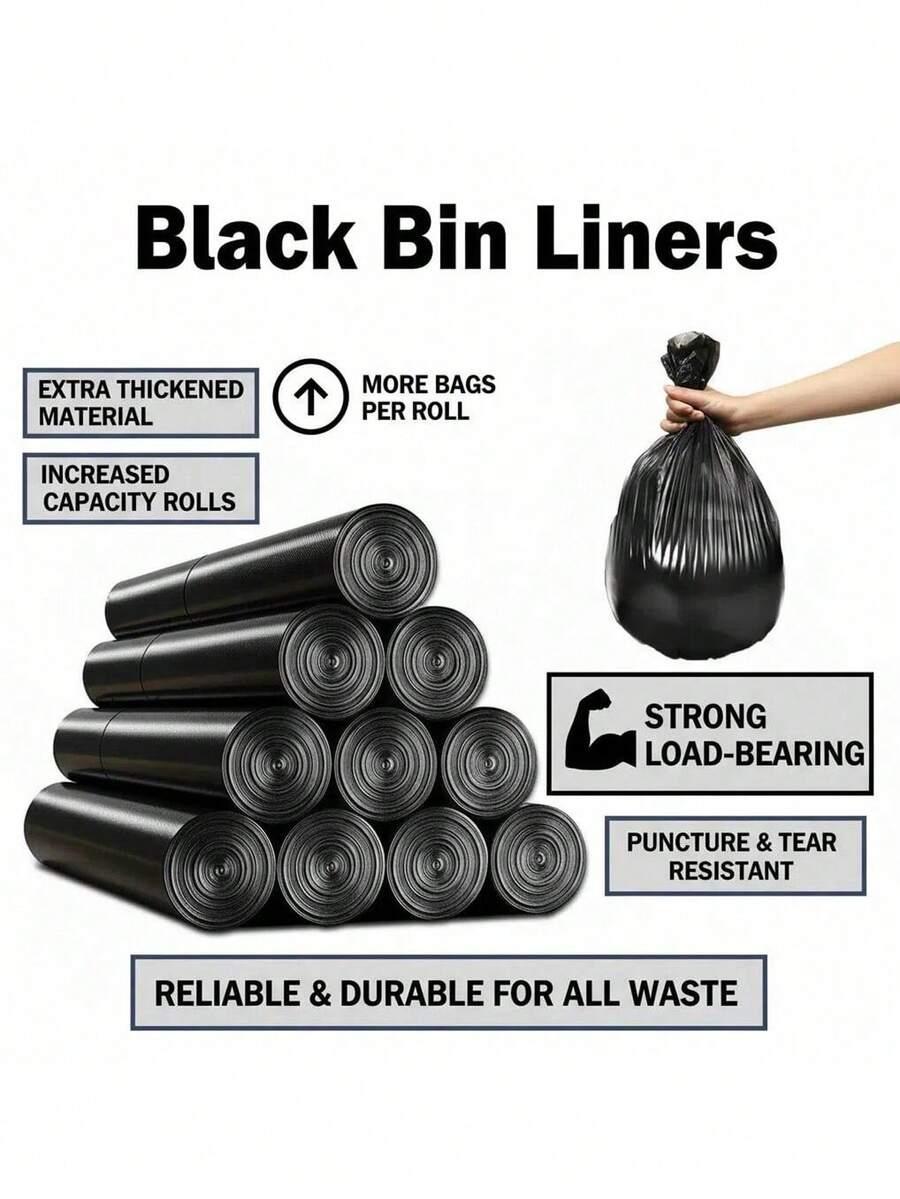 100/200pcs Black Polyethylene Garbage Bags, Thick Leak-Proof Multi-Purpose Trash Bags, Suitable For Recyclables, Bathroom Waste, Food And Pet Waste, Odorless, Fit For Home, Office And School Use - Multicolor - View 1