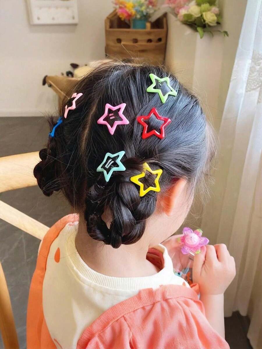 Girl's Hair Clip Kit - Star-Themed Children's Hair Clips, Cute Gift - Colorido (12 peças) - 查看 1