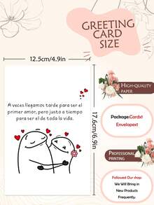 1pc Spanish-Style Love Card (With Envelope) - "Sometimes We're Late To Be Each Other's First Love, But Just In Time To Be Lifelong Lovers", Romantic Cartoon Illustration, Ideal For Couples, Birthdays/Anniversaries/Valentine's Day/Special Occasions - Multicolor - View 4
