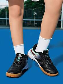 1 Pair Kids Boys' Professional Badminton Shoes, Rubber Non-Slip Sole, Microfiber Material, Fashionable Contrast Color Lace-Up Design, Easy On/Off, Sports Sneakers For Training & Competition - Multicolor - View 9