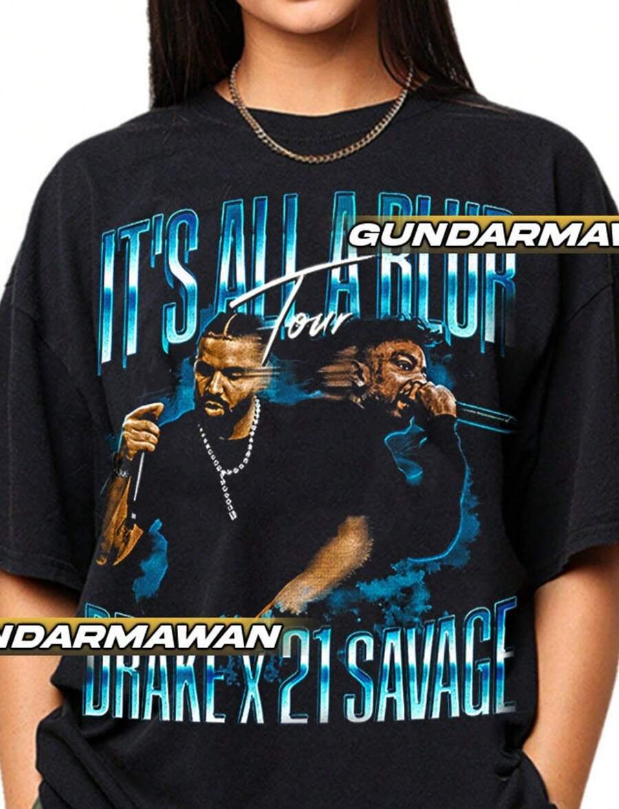 Drake X  Its All A Blur Tour Unisex Softstyle T-Shirt Gift For Women And Man Unisex T-Shirt Vintage Hip Hop T.Jpg - 黑色 - 查看 1