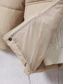 Boys' Casual Thickened Long Sleeve HoodedPadded Coatt, Fashionable For School & Daily Wear, Autumn/Winter - Khaki - View 6