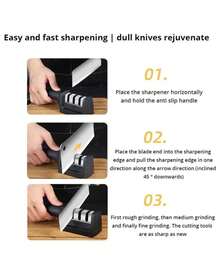 1pc Afilador de Cuchillos de Mano de 3 Etapas - Afilado Manual Rápido y Fácil, Acero Inoxidable, No Necesita Electricidad, con Mango Ergonómico para Esenciales de Cocina - Negro - Ver 5