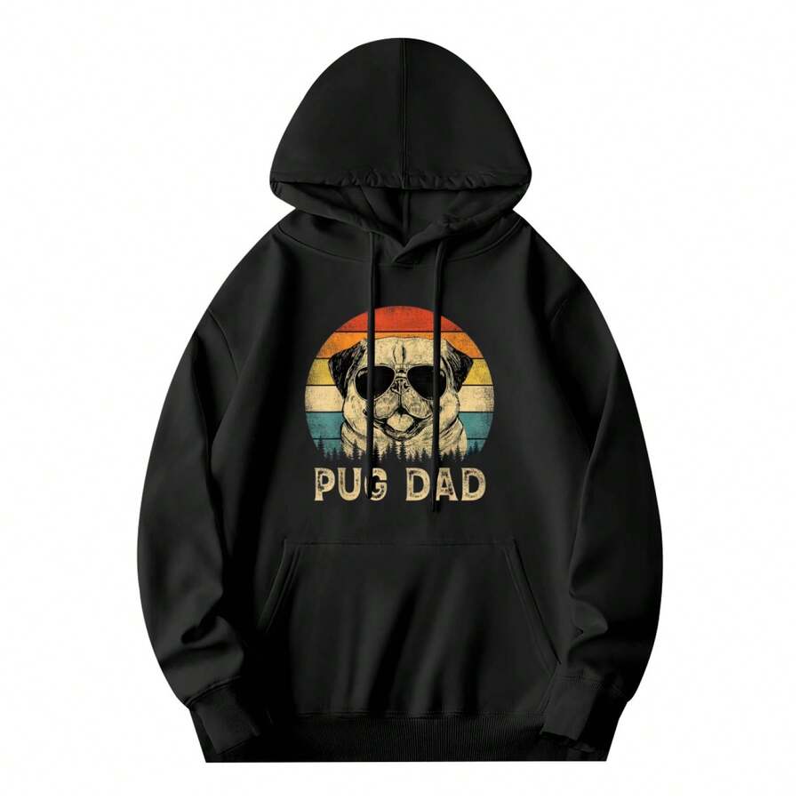 Vintage Pug Dad Graphic Hoodie - Perfect Father's Day Gift For Dog Lovers, Casu,Soft And Breathable Fabric, Loose Style, Perfect For Concerts And Hiking Trips - 款式9 - 查看 1