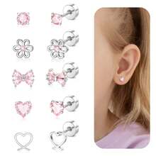 Hypoallergenic 316L Stainless Steel Stud Earrings For Girls Women, Screw Back Earrings For Sensitive Ears Cute Flower Butterfly Stud Hoop Earrings Screwback Girl Earrings 1-21 Pairs - Cubic Zirconia Earrings - View 29