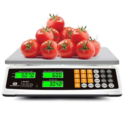 áscula Digital Comercial 40 kg con Plataforma Plana de Acero Inoxidable, Pantalla LCD Doble con Luz Verde, Función de Cálculo y Pesaje Preciso, Ideal para Alimentos, Carne y Mercado