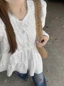 宽松白色长袖休闲衬衫 - 白色 - 查看 7