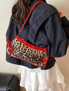1pc Retro Lace Up Bow Decor Crossbody Shoulder Armpit Satchel Bag, Suitable For Dates, Outings, Parties, Fashionable Bow Purse For Women, Halloween Purse Perfect For Fancy Party Halloween Fashion & Gothic Fashion - 彩色 - 查看 5